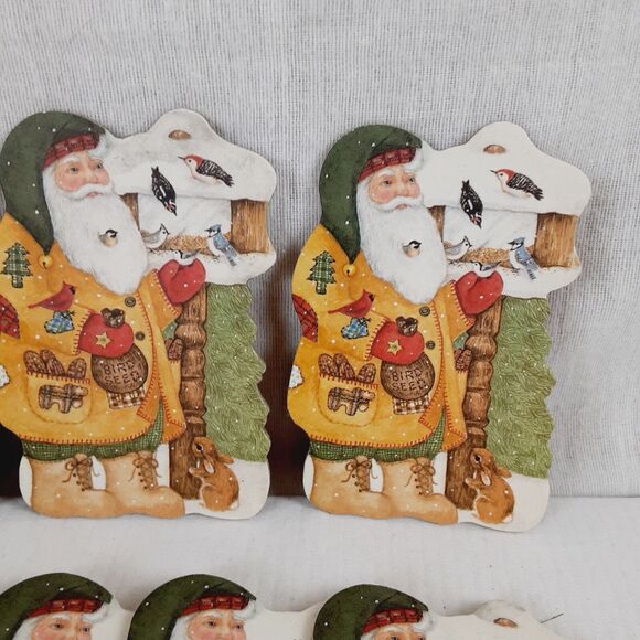 Christmas Corkboard Coasters 9pc Old St Nicholas Santa Clause Primitive Birds - Picture 2 of 12